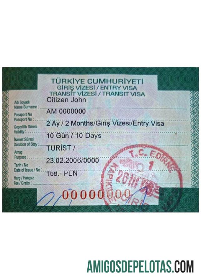 Visto de entrada na TURQUIA modelo